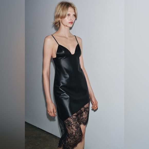 ZARA LACE LEATHER DRESS - Picture 2 of 16